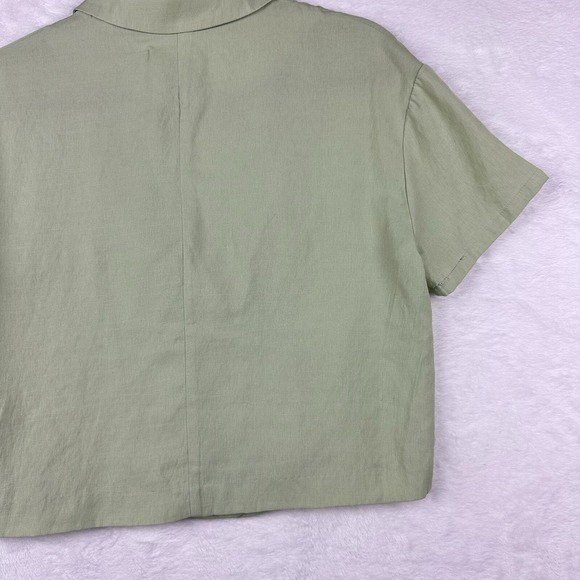 Victoria & Sophia Medium Collared Top Button Up Short Sleeve Blouse Light Green - Picture 12 of 13